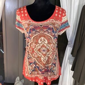 Lucky Brand orange navy tan shortsleeve shirt S​​